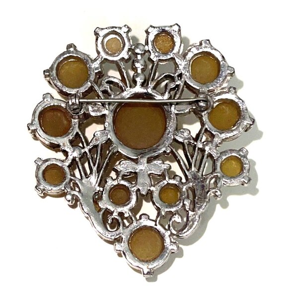Vintage Silver Tone Apple Juice Bakelite & Blue Stone Art Nouveau Brooch - Picture 7 of 8